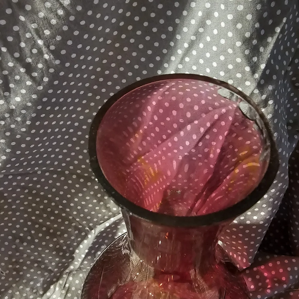 Ruby Red Etched Glass Decanter Set - 6 Stemmed Glasses
